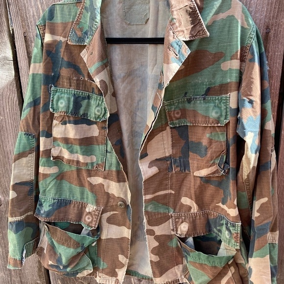 Men's Vintage Unbranded Jacket Camo Button-Down NO SIZE DISTRESSED 80s Grunge - Picture 4 of 16